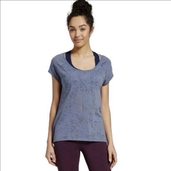 Champion open back sheer cottonpoly gray neutral minimalist scoop neck tee shirt - Picture 1 of 12